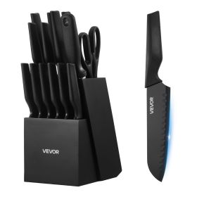 VEVOR Kitchen Knife Set with Block and Sharpener, 15 Piece German High Carbon Stainless Steel Knife Set, Kitchen Cutlery with PP Ergonomic Handle