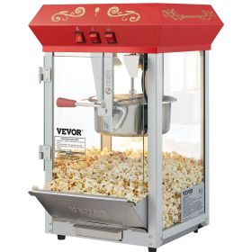 VEVOR Popcorn Maker, 850W Popcorn Popper Machine, 8 Oz Kettle Makes 48 Cups per Batch, Countertop Popcorn Maker with Tempered Glass, Includes 4 S