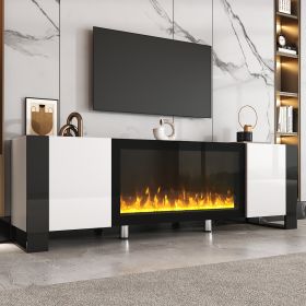 ON-TREND Modern TV Stand With 34.2 Non-heating Electric Fireplace, High Gloss Entertainment Center With 2 Cabinets, Media Console For TVs Up To 7 (Option: White)